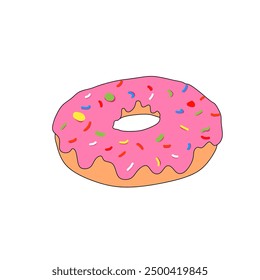 donut with colorful sprinkle isolated on white background. flat vector illustration for cake cafe decoration, menu design, etc