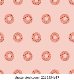 DONUT WITH COLORFUL SPRINKLES ALL OVER PRINT SEAMLESS PATTERN VECTOR