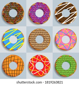 Donut with Colorful Topping Vector Illustration
