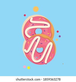 Donut colorful vector icon set,  pink donut glossy cartoon cake height resolution detailed icon