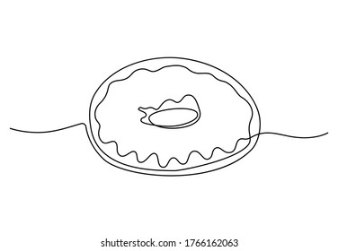 Donut continuous one line drawing for restaurant logo emblem. Doughnut cafe shop logotype, fast food concept. Vector illustration in modern style