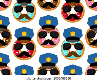 Donut cop pattern seamless. Donut police officer background. vector texture