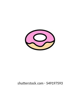 Donut with cream flat line icon, dessert, sweet