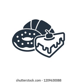 Donut, croissant and cheesecake isolated icon on white background, 400 coffee set, logo and sign