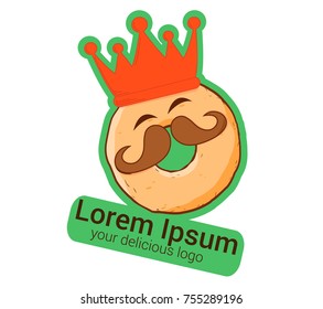 donut with a crown and a mustache. donut cook. funny logo