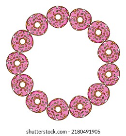 Donut and cupcake Circular frame. Doughnut with chocolate and glazed. Sweet cake for dessert. vector eps10