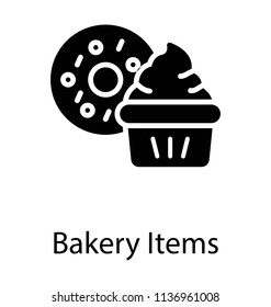 A donut with cupcake depicting bakery items 