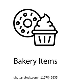 A donut with cupcake depicting bakery items 