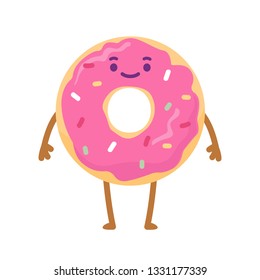 Donut cute cartoon character. Isolated vector illustration