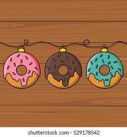 Donut decoration for Christmas tree. Flat design vector illustration.