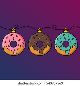 Donut decoration for Christmas tree. Flat design vector illustration.