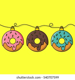 Donut decoration for Christmas tree. Flat design vector illustration.