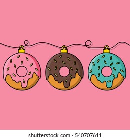 Donut decoration for Christmas tree. Flat design vector illustration.