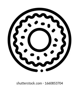 Donut Delicious Baked Snack Icon Thin Line Vector. Donut Glazed Chocolate Or Cream And Candy Sprinkle Concept Linear Pictogram. Monochrome Outline Sign Isolated Contour Symbol Illustration