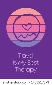 Donut Dessert Food Icon for Poster with Text or Typography "Travel Is My Best Therapy". Vector Illustration for Graphic Design, Shirt, Template, Card, Background, and More.