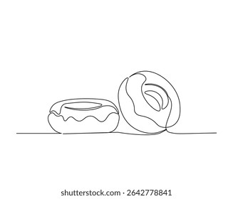 Donut for desset outline drawing illustration. one continuous line drawing of donut cake.