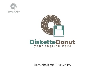 Donut diskette logo design. vector