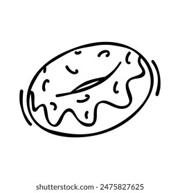 Donut doodle illustration. Hand drawn donut sketch. Fast food illustration in doodle style. Vector graphics of a glazed donut. Sweets