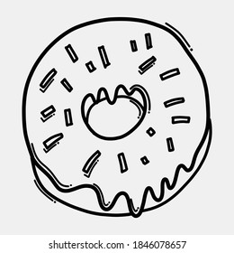 icono del vector del doodle de donut. Línea dibujada a mano en la ilustración del esbozo de dibujo.