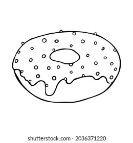 Donut doodles. Hand drawn vector illustration. Donut isolated on white background. Line art.