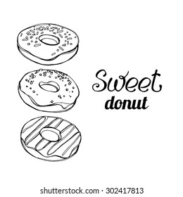donut doodles set hand drawn vector,illustration