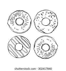 donut doodles set hand drawn vector,illustration