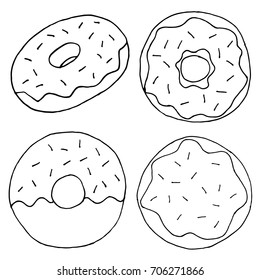 donut doodles set hand drawn vector illustration.