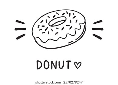 donut or doughnut doodle hand drawn icon. Outline drawing donut or doughnut line clipart symbol. Vector illustration