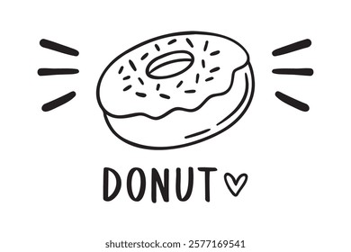 donut or doughnut doodle hand drawn icon. Outline drawing donut or doughnut line clipart symbol. Vector illustration