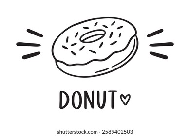 donut or doughnut doodle hand drawn icon. Outline drawing donut or doughnut line clipart symbol. Vector illustration