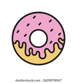 Donut or doughnut food flat vector illustration with sweet sugar isolated on transparent background. 