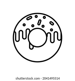 Donut , doughnut with frosting and sprinkles line art vector icon design for food apps and websites.