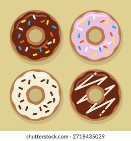 Donut- oder Donut-Symbolsatz, Vektorgrafik 