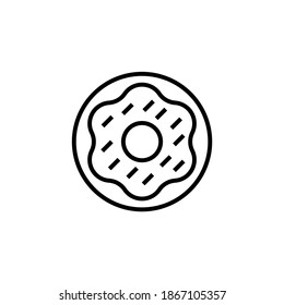 Donut, doughnut  icon symbol in flat black line style, isolated on white background