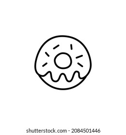 Donut, doughnut  icon symbol in flat black line style, isolated on white background