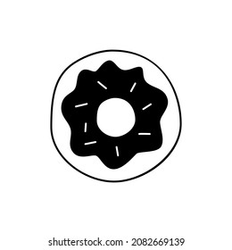 Donut, doughnut  icon symbol in solid black flat shape glyph icon, isolated on white background