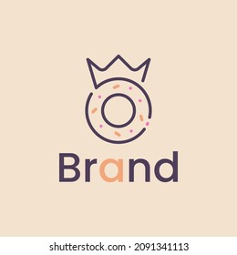 donut doughnut with king crown icon logo design in modern trendy cartoon line style.
