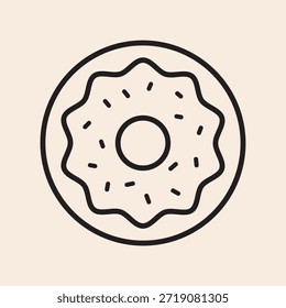 Donut or doughnut outline icon with sprinkles above vector line art