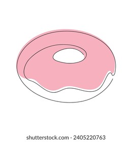 Donut drawn in one continuous line in color. One line drawing, minimalism. Vector illustration.