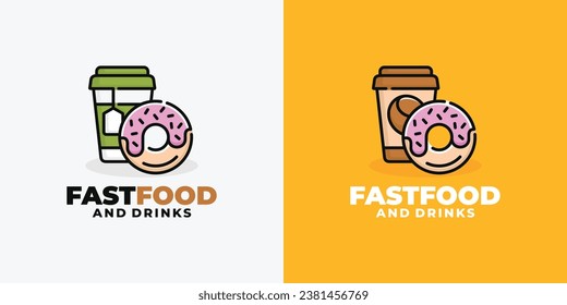 Donut and drink fast food logo design vector