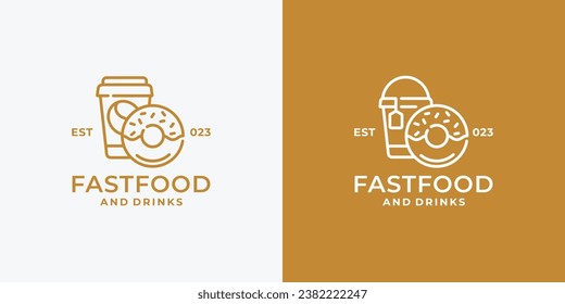 Donut and drink fast food logo design vector