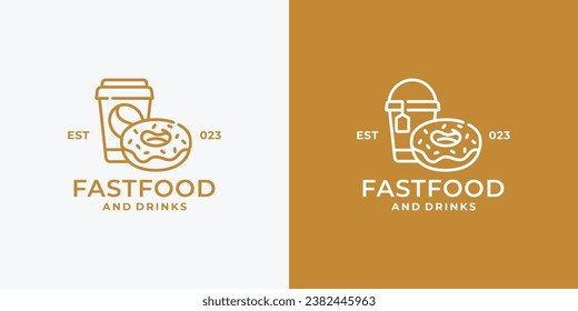 Donut and drink fast food logo design vector