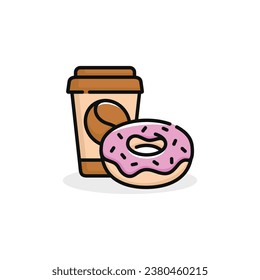 Donut and drink vector illustration. Fast food icon isolated on white background