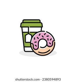 Donut and drink vector illustration. Fast food icon isolated on white background