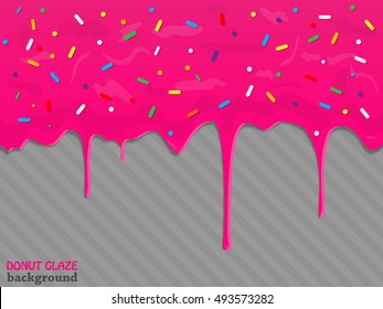  Donut with dripping pink glaze. Vector illustration.