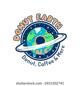 Donut Earth Logo Design. Donuts store logo. Patisserie, cafe or bakery emblem.