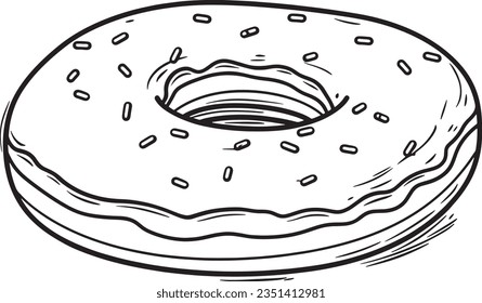 Donut engraving style, Basic simple Minimalist vector SVG logo graphic, isolated on white background, children's coloring page, outline art, thick crisp lines, black and white svg