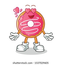 donut fall in love cartoon vector mascot illustration