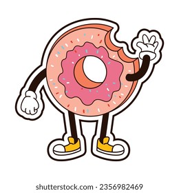 Donut Fast Food Character Isolated Retro Cartoon Vector