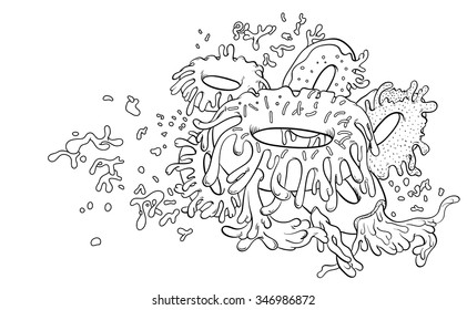 Donut filled with sour cream melted sloppy flow. Vector illustration graffiti style color full.